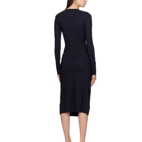 MM6 Maison Margiela Black Bodycon Midi Dress Vegan Leather Long Sleeve - Picture 2 of 4
